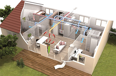 Rendering impianto di ventilazione meccanica controllata